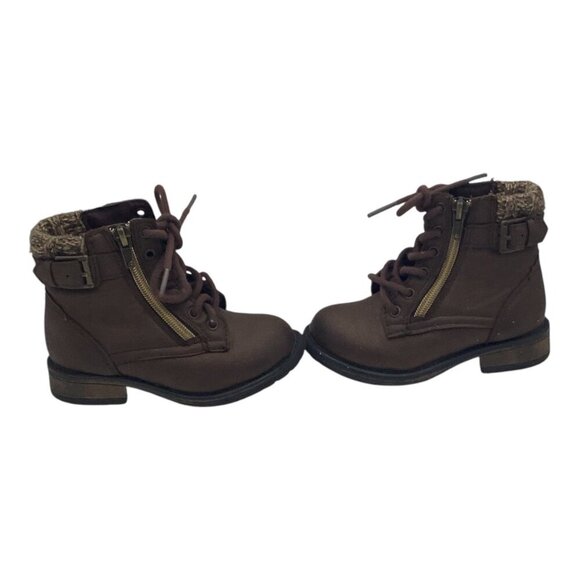 Wonder Nation Boots Toddler Girls Sz 8 Brown Lace Up W/ Side Zipper & Knit Cuff - Picture 10 of 12